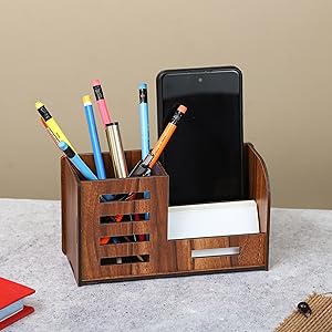 Wooden desk organizer for home and office use