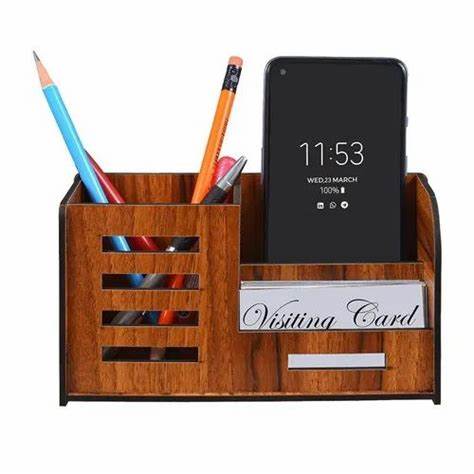 Wooden desk organizer for home and office use