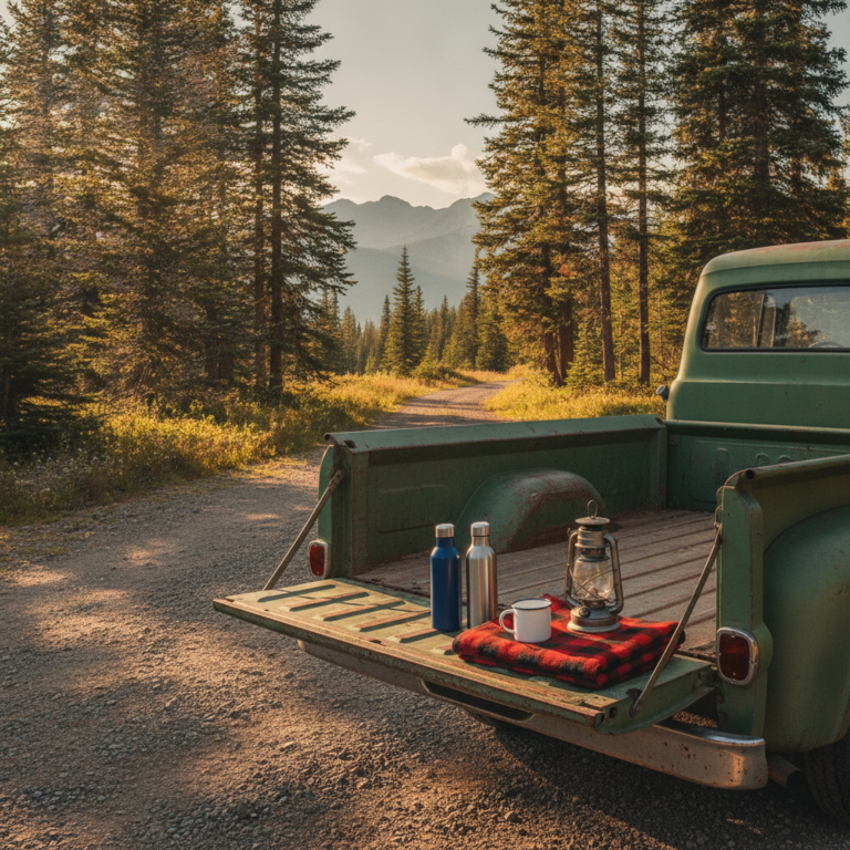 Camp gear on a tailgate