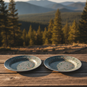 Speckled Enamel Plate Pair